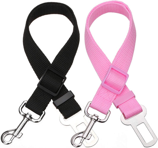 2-Pack Adjustable Dog & Cat Car Seat Belts – Pet Safety Accessories (Black & Pink)