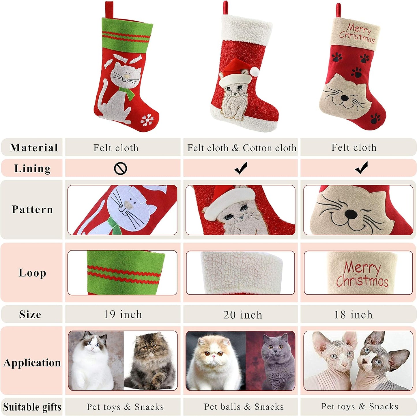20’’ Cat Christmas Stockings – Holiday Xmas Socks Gift for Kitty Cat