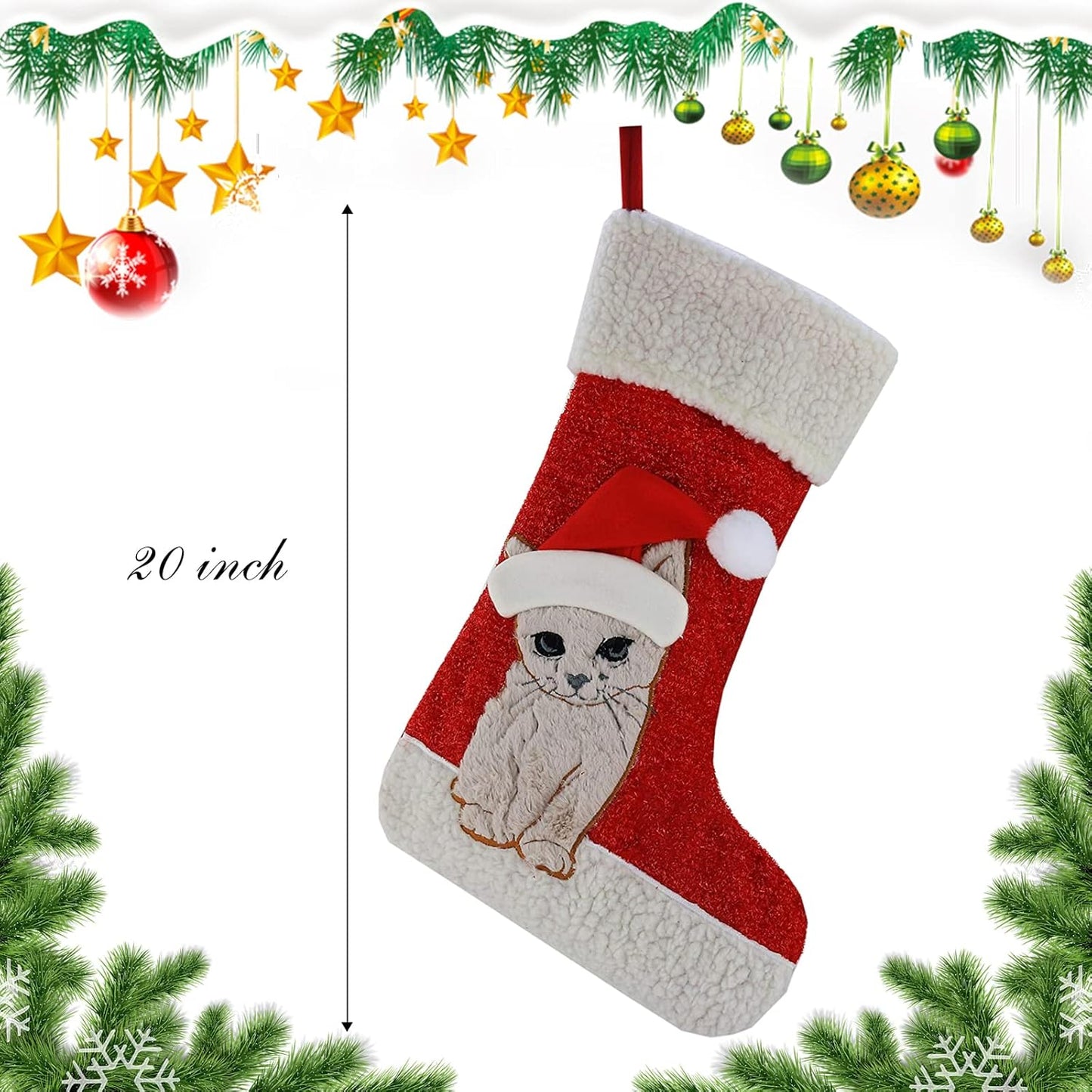 20’’ Cat Christmas Stockings – Holiday Xmas Socks Gift for Kitty Cat