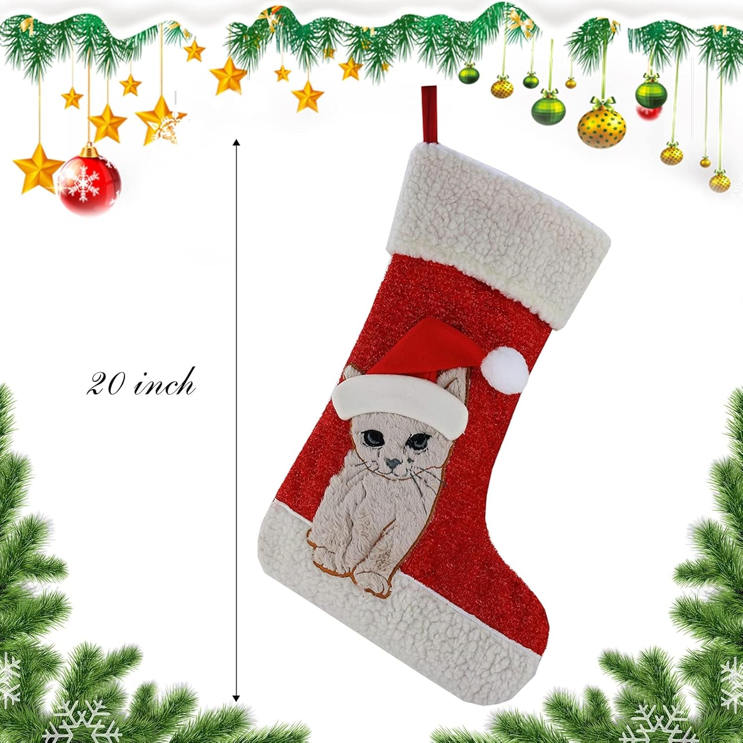 20’’ Cat Christmas Stockings – Holiday Xmas Socks Gift for Kitty Cat